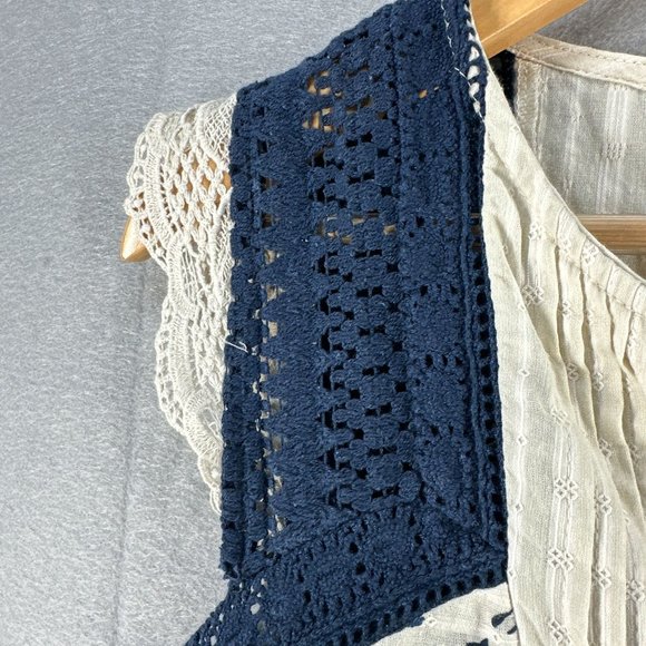 Lucky Brand Womens Peasant Tops S Cream Boho Flutter Sleeve Crochet Lace Boho - Picture 10 of 16
